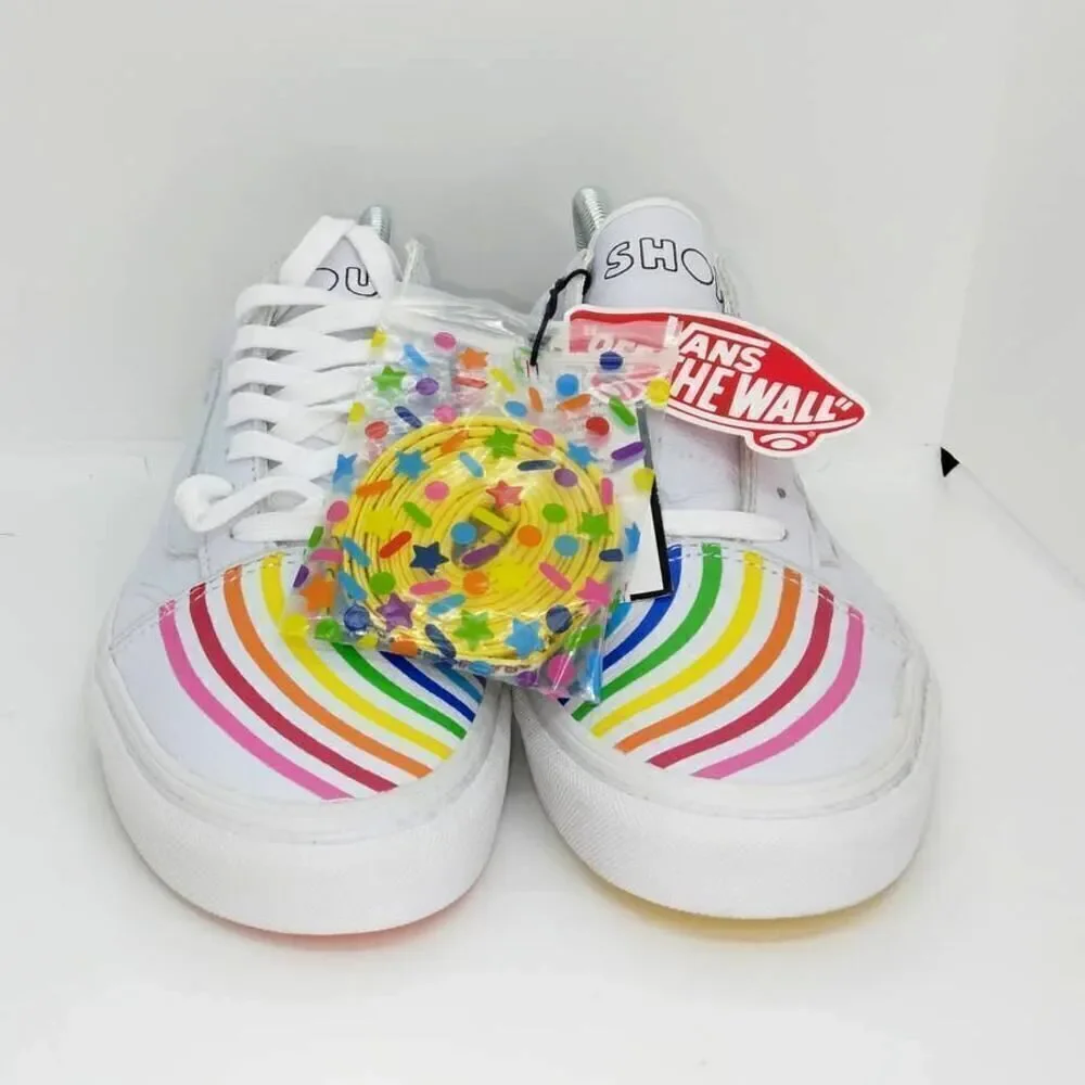 VANS UA Old Skool Flour Shop Women's Rainbow White Designer Sneakers- sz. 10 1/2